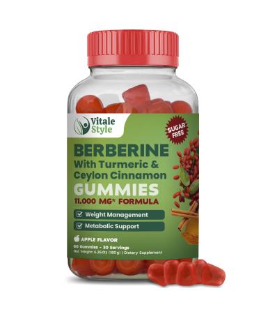 Berberine Weight Management Gummies 3000mg Ceylon Cinnamon Turmeric & B12 Complex | Supports Metabolic Balance & Energy |Vitale Sytyle | Vegan Sugar-Free | 60 Gummies