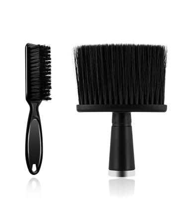 2 Pieces Barber Brush Set  with Barber Blade Cleaning Brush Neck Duster Brush  Clipper Cleaning Brush Styling Brush Tool for Barbershop and Home Use - Black