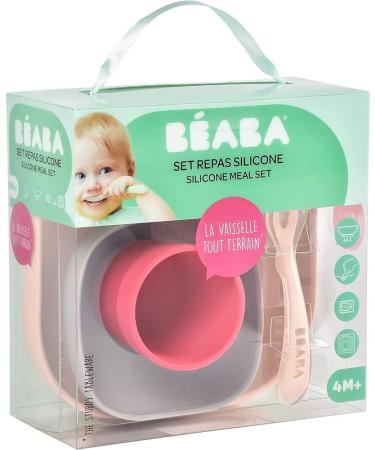 Baba Silicone Feeding Set - Plate, Bowl, Cup, Spoon - Strong Suction Pad - Pink - Baby & Children - 4 Piece Meal Set - Buy Online on GoSupps.com