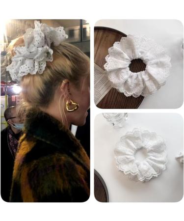 Loekrdos White Lace Scrunchies Lace Scrunchies for Women 4-Layer Lace Hair Scrunchie Large Hair Scrunchies White Thick Hair Scrunchie Accessories for Ladies Girls - Buy Online on GoSupps.com