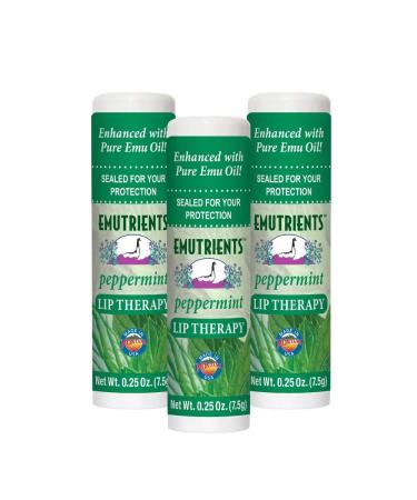 Montana Emu Ranch - Lip Therapy Lip Balm - 0.25 Ounce - Peppermint Flavor - 3 Pack - Made with Pure Emu Oil