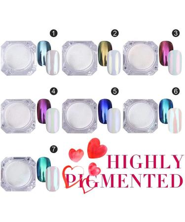 PrettyDiva Chrome Nail Powder Set - 7 Colors Pearl Aurora Metallic Nail Pigment Kit for Mirror Effect Manicure - Buy Online on GoSupps.com