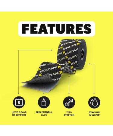 SPORTTAPE Extra Sticky Kinesiology Tape 5cm x 5m - Blue | Hypoallergenic Waterproof K Tape | Physio Medical Sports Tape for Muscle Injury Support | Uncut - Single Roll - Buy Online on GoSupps.com