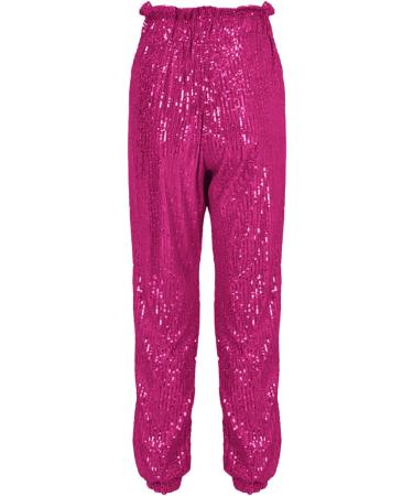Duohropke Women's Sequin Pants - Gold & Silver Elegant Baggy Jogging Trousers | Vintage Disco & Party Fashion | XL Pink Leisure Wear - Buy Online on GoSupps.com