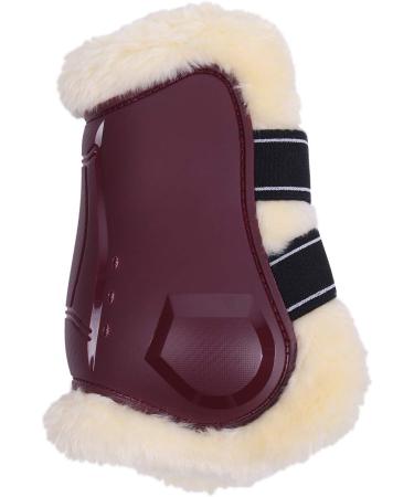 Shop QHP Fetlock Boots Ontario - Faux Fur Lining & Quick Fasteners for Ponies in Bordeaux Red - Buy Online on GoSupps.com