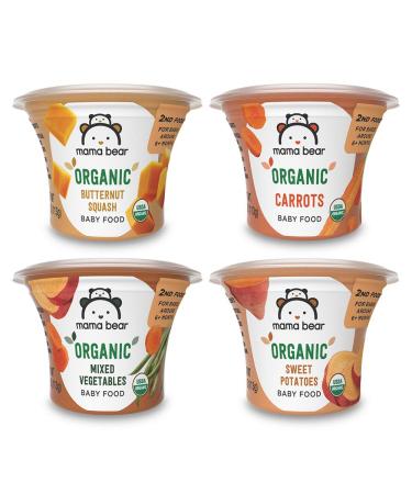 Amazon Brand - Mama Bear Organic vegetarian Baby Food Vegetable Variety Pack Butternut Squash Carrots Mixed Vegetables Sweet Potatoes 4 ounce (Pack of 12) Butternut Squash Carrots Mixed Vegetables Sweet Potatoes 4 ounce (Pack of 12)