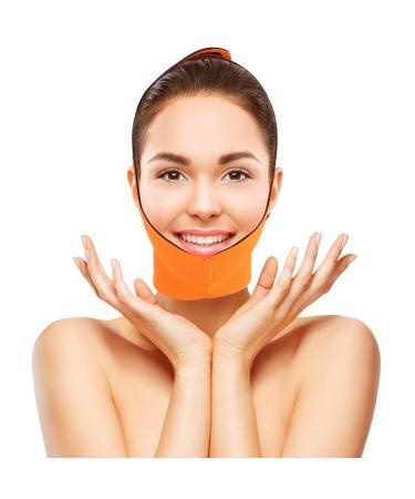 Face losing weight mask facial slimming belt belt mask support elevator v face line reduce double chin skin strap suit for women and man (orange)
