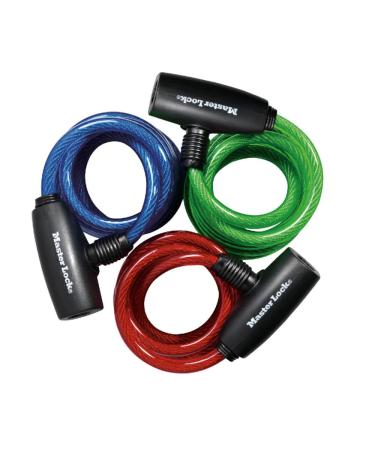 Master Lock 8127TRI Bike Lock Cables with Key, 3 Pack Keyed-Alike, Blue, Green, & Red, 6 ft. Long