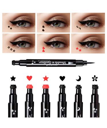 Mysense 6 Pcs Liquid Stamp Eyeliner Set - Waterproof Double-sided Seal Eye Liners for Women with Stencils - Black Flowers Heart Moon Star and Red Heart Star Design - Buy Online on GoSupps.com
