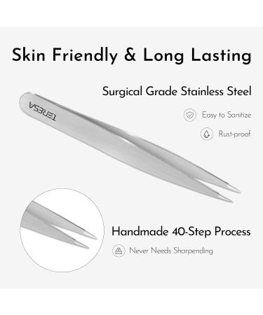 Terresaco Eyebrow Tweezers Set for Women - Precision Plucking 4-Piece Cosmetic Kit with Leather Case & Splinter Remover in Silver | TSOS-B01 - Buy Online on GoSupps.com