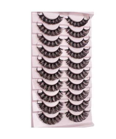 Russian Strip Lashes Natural Look Short Natural Waterproof Thick False Eyelashes 10 Pair Fluffy Volume Faux Mink Lashes Pack (15mm)