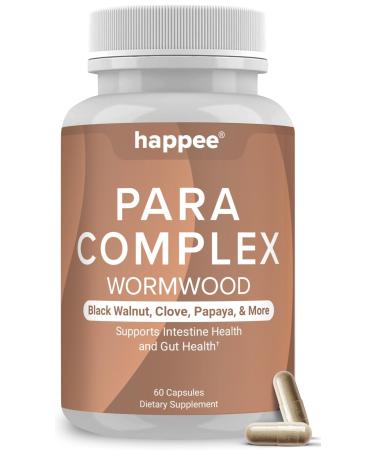 Happee ParaComplex Intestinal Guard for Humans - para Purge Herbal Cleanse for Gut Health & Digestive Balance - with Wormwood Black Walnut Garlic & More - 60 Capsules