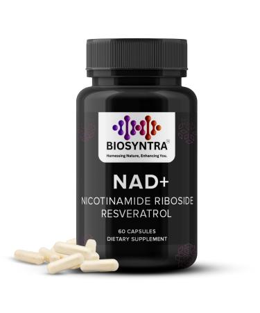 Biosyntra NAD+ Supplement 900mg Nicotinamide Riboside with Resveratrol Pure Anti-Aging Supplement for Cellular Energy Longevity & Vitality 3rd Party Tested Non-GMO Gluten-Free 60 Capsules