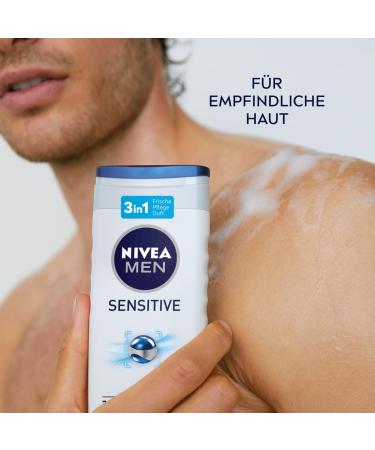Nivea Men Sensitive Shower Gel 250ml - pH-Skin-Friendly Care for Body Face & Hair with Bamboo Extract - New Version - Buy Online on GoSupps.com