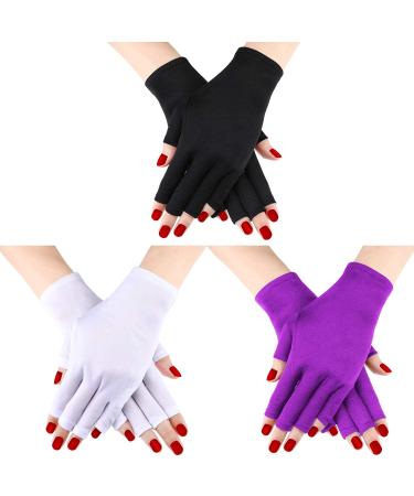 Quesuc 3 Pairs UV Shield Glove Gel Manicures Glove Anti UV Fingerless Gloves Protect Hands from UV Light Lamp Manicure Dryer (Black Purple White) - Buy Online on GoSupps.com