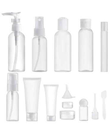 Lisapack 14 Pcs Travel Containers for Toiletries Bottle (Max.100ml) Dispenser Kit, Travel Size Set for Liquid Cosmetic Airplane (Clear)