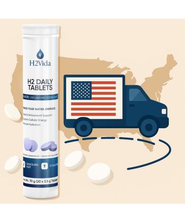 H2Vida Hydrogen Water Tablets Magnesium Supplement for Energy Detox Hydration & Focus Energy Booster 1Pack Unflavored 20 Tablets - Buy Online on GoSupps.com