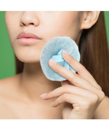 Buy Beavorty Large Fluffy Powder Puff Set - 3 Round Loose Powders with Ribbon Bow Handle | Sky Blue - Perfect for Face & Body - Buy Online on GoSupps.com