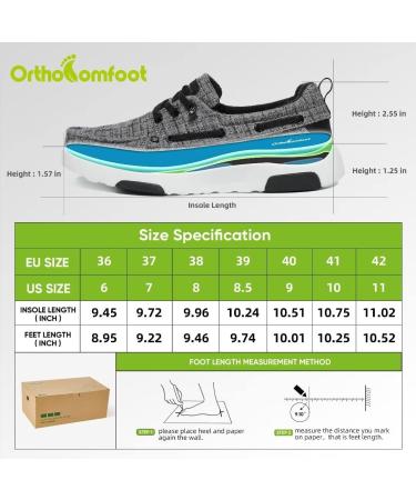 OrthoComfoot Women's Boat Shoes with Arch Support - Comfortable Slip-On Loafers for Plantar Fasciitis Relief - 8 W1 Black/Grey - Buy Online on GoSupps.com