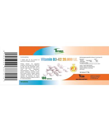 Future's Nutrition 20 000 I.E Vitamin D3 K2 - Vegan High Bioavailability 99.7% All-Trans 180 Tablets for Optimal Purity - 1 Tablet Every 20 Days - Buy Online on GoSupps.com