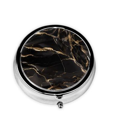 Black Gold Marbleround Pill Box 3 Compartment Round Pill Box Organizer Portable Travel Pill Box for Traveling.