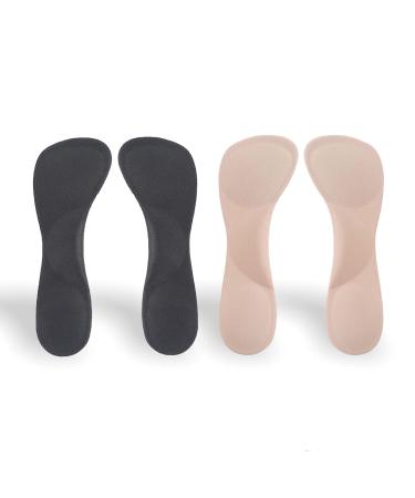 CB 2-Pairs of Arch Support Insoles Silicone Gel Invisible Slim Inserts Liners Shock Absorption  Arch Pain Foot Heel Pain Relief  3/4 Length for Women Shoes High Heel Shoes 5-8  Style A  Nude & Black