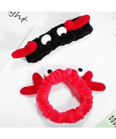 Beaupretty Women Spa Headband Set - Cute Cartoon Crab Design - Coral Fleece Headwrap in Black Red - Perfect for Makeup and Face Washing - Buy Online on GoSupps.com