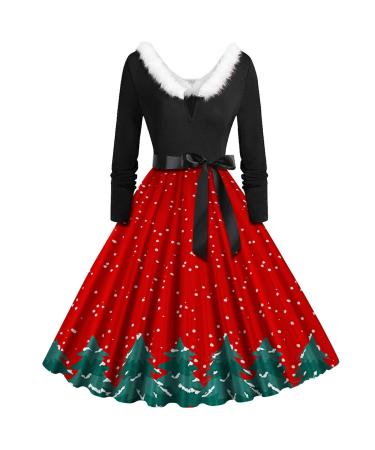 Hanxiulin christmas sweater clothing sexy Christmas sweater dress long arm party dresses Christmas costume women autumn and winter new long -sleeved Christmas casual attractive red l