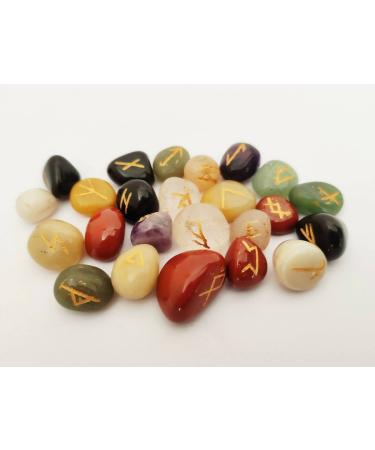 Sharvgun Multi Stone Rune Set 25 pi ces avec tableau en bois MDF runique grav lettrage pa en symbolique velours noir/rouge pochette