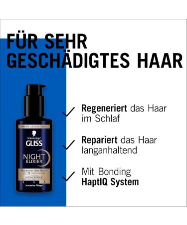 handle Gliss Night Elixier Ultimate Repair 2 x 100 ml hair serum regenerates damaged hair during sleep hair care leaves soft and regenerated hair overnight 100 ml 2er Pack - Buy Online on GoSupps.com