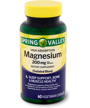 Spring Valley Magnesium 200 mg Sleep Support & Bone/Joint Health Vegetarian Capsules 60 Count (Pack of 01) 60 Count (Pack of 1)