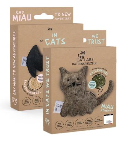 Catlabs Sustainable Cat Toy Set Cuddly Cat & Fluffy Bat with Catnip | Natural Sheep Wool | Refillable | Eco-Friendly - Buy Online on GoSupps.com