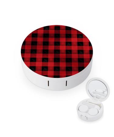 Contact Lens Case Red Black Buffalo Check Plaid Pattern Portable Travel Contact Lens Box Contact Lens Storage Box