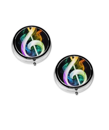 Colorful Music Notes Printed Mini Round Pill Box Pill Box 3 Compartment Medicine Pill Case Pill Organizer Travel Pillbox Portable Pill Box for Pocket Home Office Use