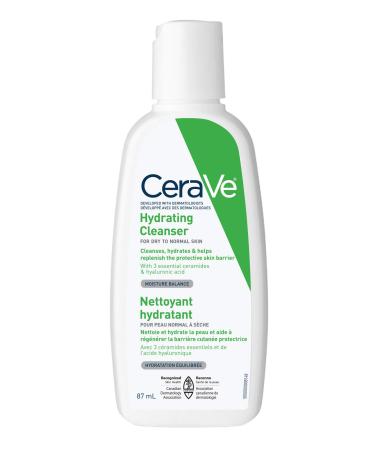 CeraVe Hydrating Face Wash Travel Size Daily Facial Cleanser for Dry Skin Fragrance Free 87 Milliliters 87 ml (Pack of 1) Face Wash