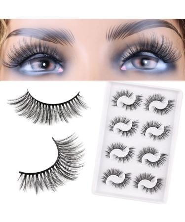 8 Pairs 18mm False Eyelashes Multipack Natural Look Fake Eyelashes Wholesale Fluffy Short Wispy Faux Mink Lashes Criss-cross Lightweight Faux Mink Lashes Pack No Glue (6D07)