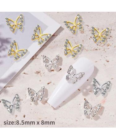 Silver Butterfly Nail Charms+Dual Head Nail Cuticle Pusher 3D Nail Charms Butterflies Shape Nail Gems Butterfly Decorations Alloy Butterfly Nail Art Charms Supplies DIY Manicure Design - Buy Online on GoSupps.com