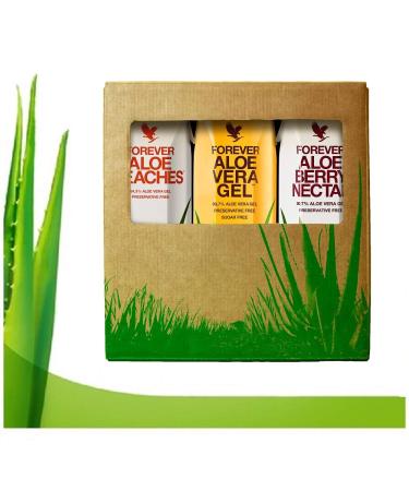 Forever Living Triple pack 3 x 1 Litre Aloe Vera Gel Blueberry Apple and Peach Pulp Flavour 100% Natural Pure Drinking Juice