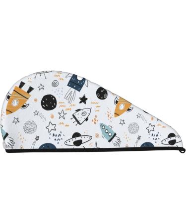 Cartoon Planets Microfiber Hair Towel - Soft Super Absorbent Hair Wrap for Women | Quick Dry Coral Velvet Cap for Long Curly & Thick Hair - Buy Online on GoSupps.com