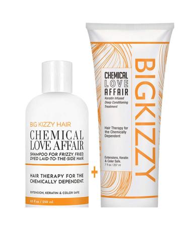Damage Repair Shampoo and Conditioner Set - Keratin & Rice Protein Repair & Smooth Dry Damaged Hair. Chemical Love Affair by Big Kizzy. Extensions Color & Keratin Safe. Sulfate & Paraben Free.