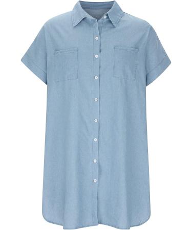Women's Short Sleeve Denim Shift Tunic Dress - Light Blue, Large - Buy Online on GoSupps.com