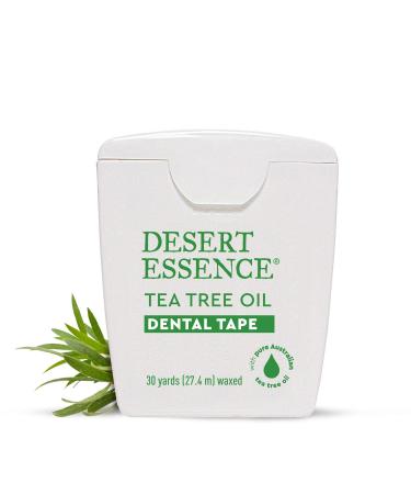 Desert Essence Tea Tree Oil Dental Tape - 30 Yards - Pack of 6 - Naturally Waxed w/Beeswax - Thick Flossing No Shred Tape - On The Go - Removes Food Debris Buildup - Cruelty-Free Antiseptic tea 30 Foot (Pack of 6)