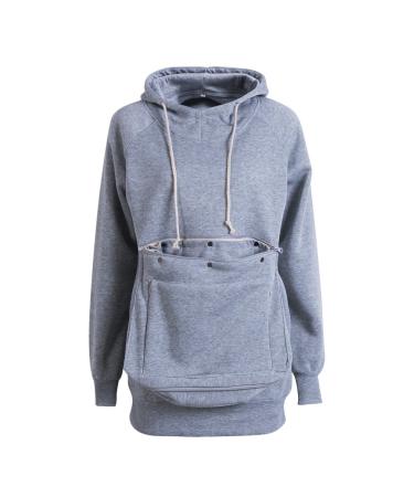 Unisex Long Sleeve Big Kangaroo Pet Pouch Hoodie Pet Cat Small Dog Holder Sweatshirt Large Grey