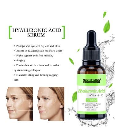Neutriherbs Hyaluronic Acid Serum - Lightweight Hydrating Facial Serum for Oily & Acne-Prone Skin (30ml) - Rapidly Moisturizes & Revitalizes Dehydrated Skin - Buy Online on GoSupps.com