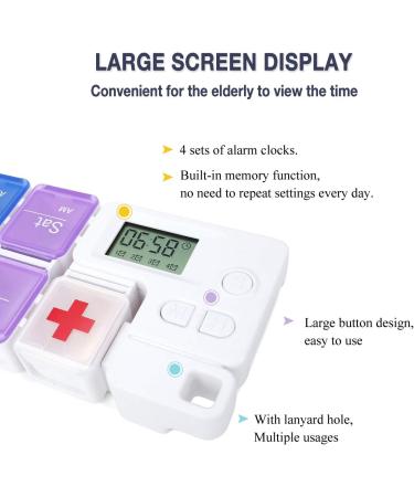 Cozycabin 7-Day Pill Organizer with Alarm - Large Weekly Vitamin & Medication Box (AM/PM) for Travel - Rainbow - Buy Online on GoSupps.com