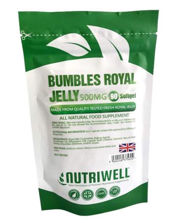 Bumbles Royal Gellee 500mg 90 High Strength Capsules to Support Immune System and Boost Energy for Healthy Hair & Skin Made in The UK by Nutri Well