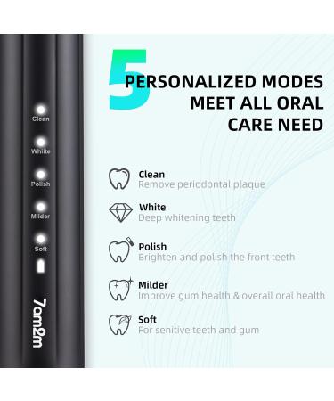 7AM2M Sonic Electric Toothbrush for Adults and Kids One Charge for 90 Days with 6 Brush Heads 5 Modes with 2 Minutes Build in Smart Timer Roman Column Handle Design (Black) Black No Travel Case - Buy Online on GoSupps.com
