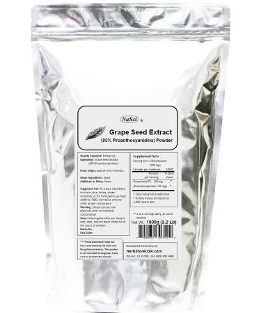 NuSci Grape Seed Extract Powder Standardized 95% Proanthocyanidins OPC (1000 grams (2.2 lb)) GMO Free Non-Irradiated by NuSci
