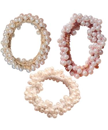 Pferdeschwanz holder nalcy magical hair tie 3-part braid rubber set pearl hair scrunchy pearl hair gum bracelet for women and girls (white/beige/lavender)