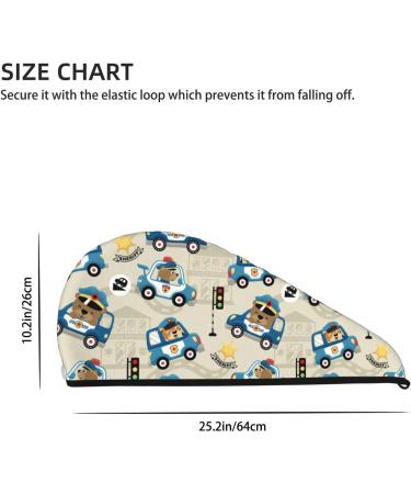 Hair Towel Wrap - Quick-Dry Towel Turban with Button | Fun Police Car Animal Design - Buy Online on GoSupps.com